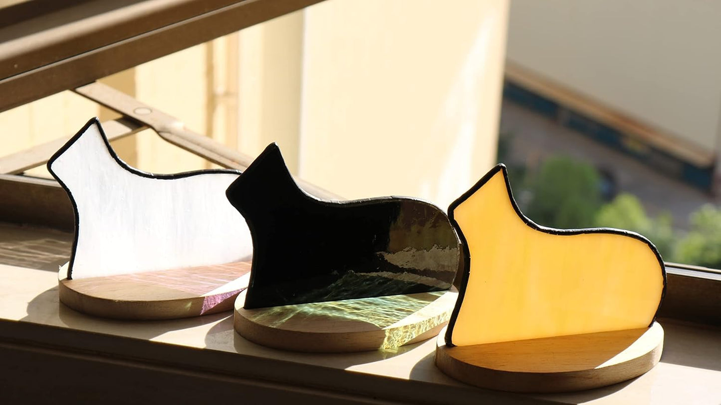 Black Cat Decor Glass Figurine,Cat Stained Glass Suncatcher Decoration,Cat Window Sill Figurine Ornaments,Cat Themed Gifts,Cat Lovers Gifts for Women,Cat Memorial Gifts Pet Memorial Gifts