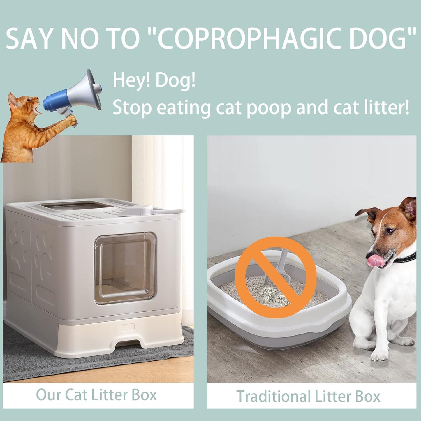 Foldable Cat Litter Box with Lid, Large Top Entry Anti-Splashing with Cat Litter Scoop, Enclosed Plastic Kitty Litter Box with Drawer Type Easy Clean Cat Litter Pan(Gray)