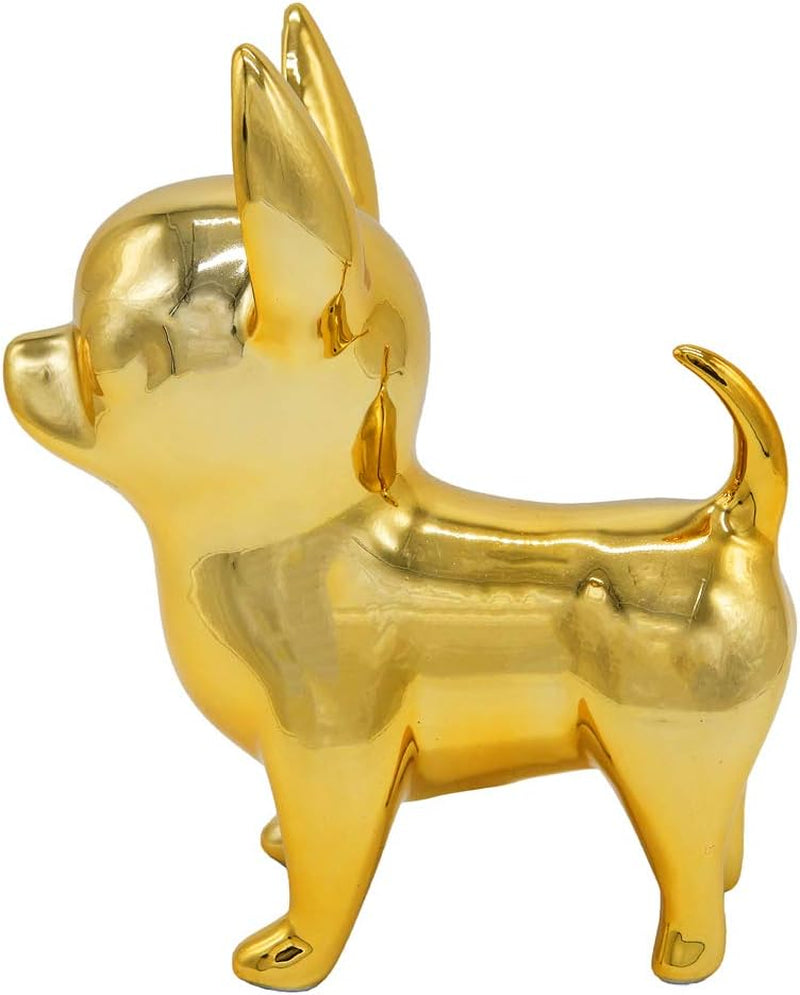 Chihuahua Dog Statue - Metallic Gold Standing Ceramic Dog Statue - Decorative Dog Sculpture for Garden or Home Décor - Chihuahua Dog Outdoor Statue - (6.69” X 4.33” X 7.87”)