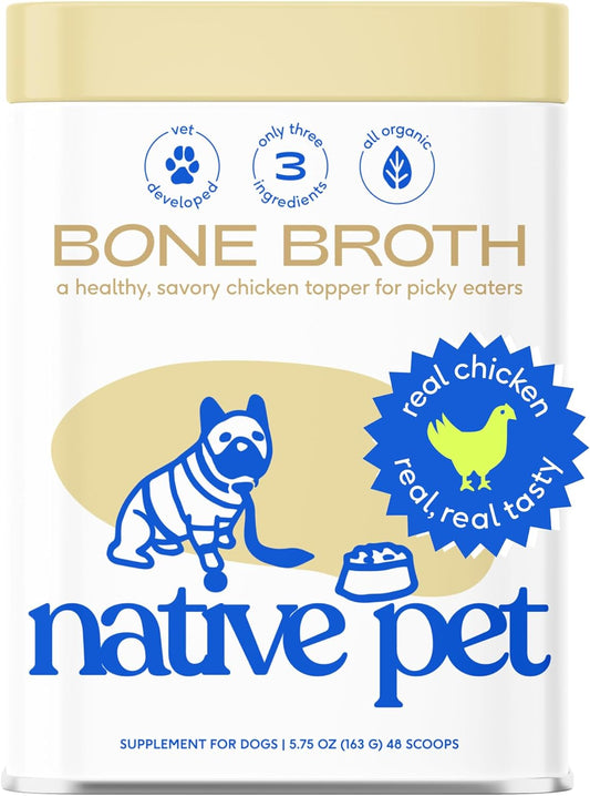 Bone Broth for Dogs & Cats – Dog Bone Broth Powder, a Dog Food Topper for Picky Eaters – Cat Broth & Dog Broth - Dog Gravy Topper for Dry Food – Chicken Broth for Dogs & Cats – 11.5 Oz