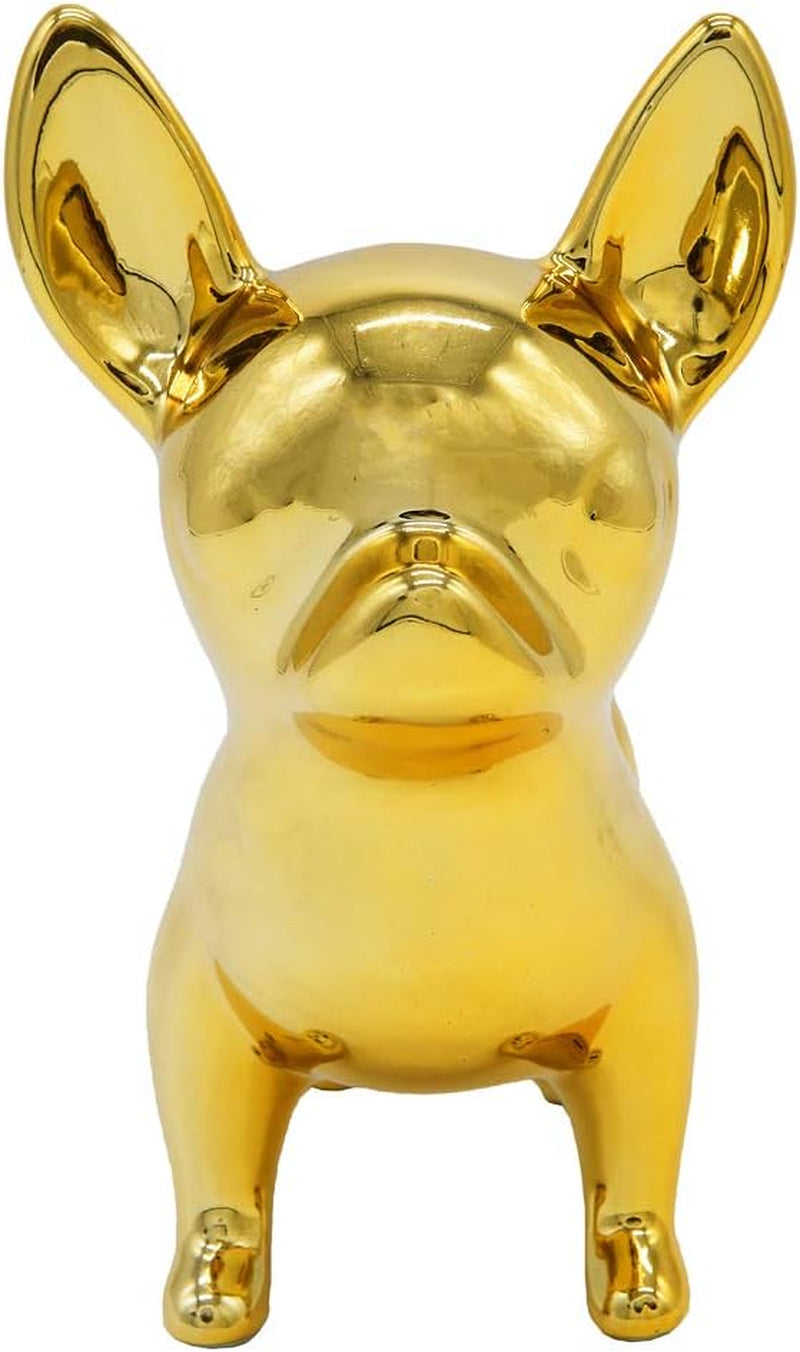 Chihuahua Dog Statue - Metallic Gold Standing Ceramic Dog Statue - Decorative Dog Sculpture for Garden or Home Décor - Chihuahua Dog Outdoor Statue - (6.69” X 4.33” X 7.87”)