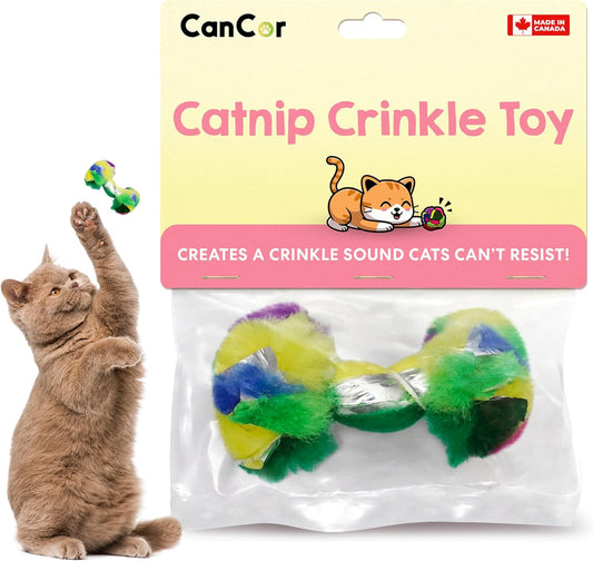 Cat Nip Ball - Durable Crinkle Sounding Catnip Training Toy - Foil Textured Cat Nip Toys for Cats - Dumbell Shaped 2.5 Inch