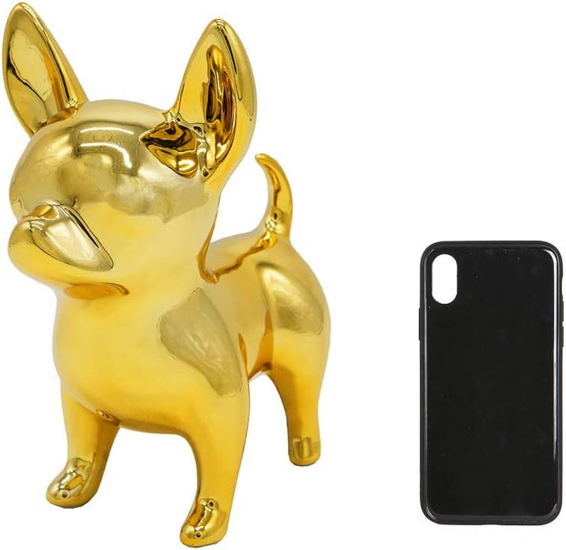 Chihuahua Dog Statue - Metallic Gold Standing Ceramic Dog Statue - Decorative Dog Sculpture for Garden or Home Décor - Chihuahua Dog Outdoor Statue - (6.69” X 4.33” X 7.87”)